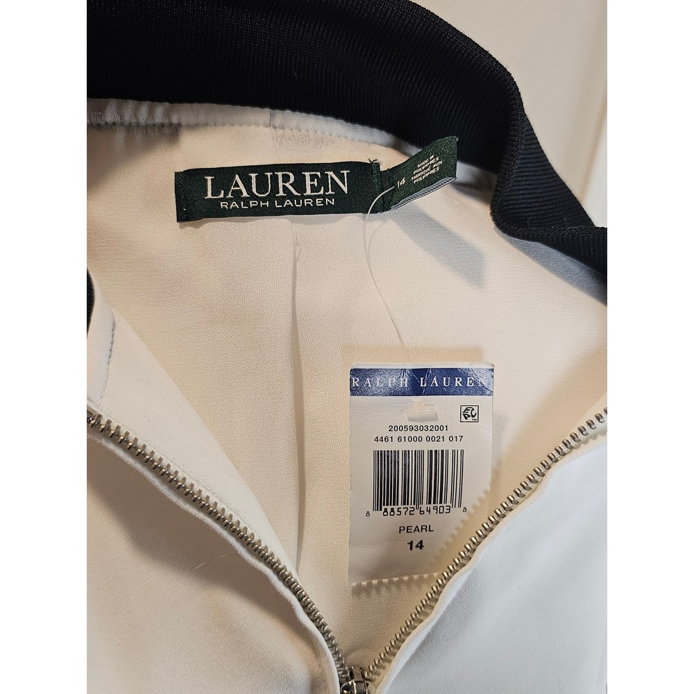 Lauren Ralph Lauren White Bomber Jacket Full Zip Ribbed Trim Pearl Size 14 NEW - Picture 4 of 8